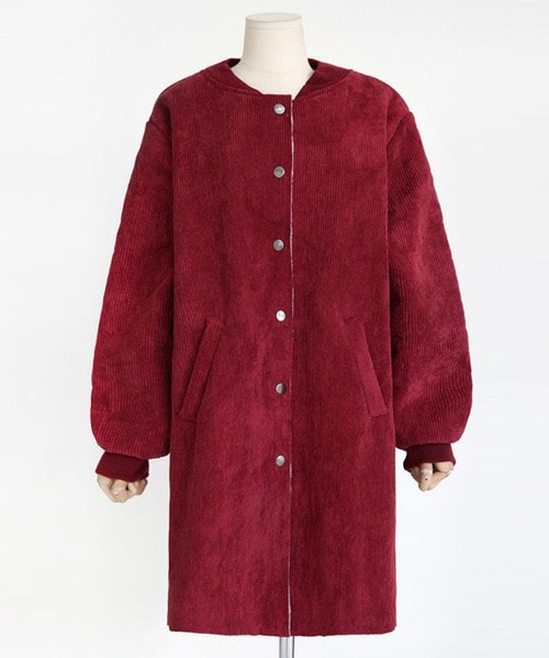 DHOLIC（ディーホリック）の「ボアライナーコーデュロイロング丈ベースボールジャンパ－（スタジャン・レディース・ネイビー/ブラック/ワイン・FREE）」の3枚目の写真