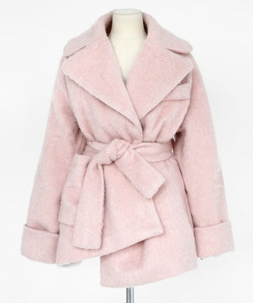 DHOLIC（ディーホリック）の「ワイドラペルアンバランスショートコート（その他アウター・レディース・グレー/ピンク・FREE）」の2枚目の写真