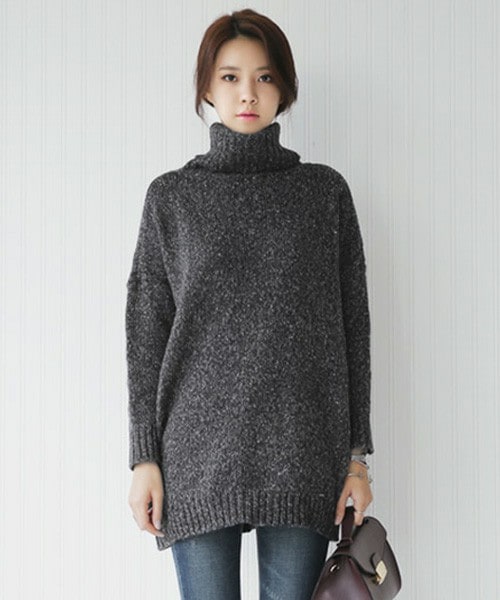 DHOLIC（ディーホリック）の「メランジカラーミディ丈タートルネックニットプルオーバー（ニット/セーター・レディース・ライトグレー/ブラックグレー/ブルー/チョコブラウン/ブルーグレー・FREE）」の2枚目の写真