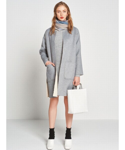 EMODA(エモダ)の「W FACE WOOLコート(ジャケット/アウター・レディース・ブラック/ベージュ・F)」の4枚目の写真