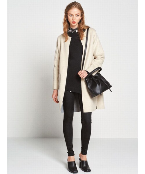 EMODA(エモダ)の「W FACE WOOLコート(ジャケット/アウター・レディース・ブラック/ベージュ・F)」の3枚目の写真