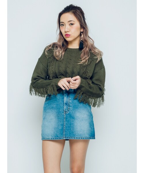 EVRIS（エヴリス）の「デニムハイウエストスカート（スカート・レディース・ホワイト/アイスブルー/インディゴ）」の4枚目の写真