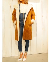 GYDA | フェイクムートン ドロップショルダー フードコート(ジャケット/アウター)