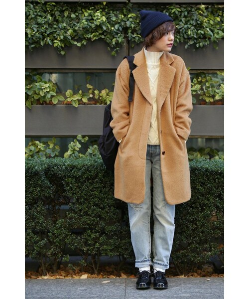 SLOBE IENA(スローブイエナ)の「アルパカシャギーロングチェスターコート(ジャケット/アウター・ブラック/キャメル・フリー)」の3枚目の写真
