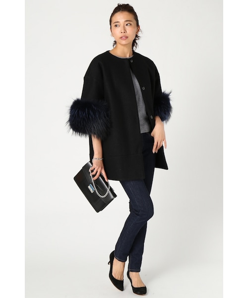 La TOTALITE（ラトータリテ）の「AVA ADORE murmanskyノーカラーコート（ジャケット/アウター・ブラック/ピンク・フリー）」の3枚目の写真