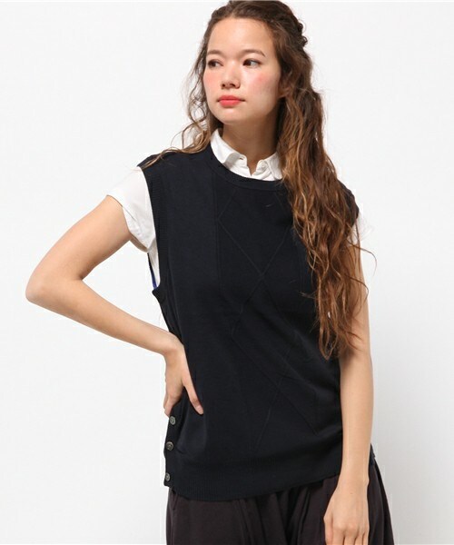 FRAPBOIS（フラボア）の「シーソートリコ（ベスト・レディース・グレー/ネイビー/イエロー・1/2）」の2枚目の写真