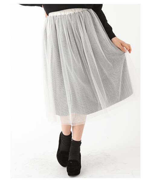 earth music&ecology（アースミュージックアンドエコロジー）の「【Special Price】チェックチュールスカート（スカート・グレー/ブラック・F）」の3枚目の写真