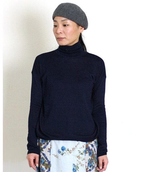 45R インディゴ超ガーゼ馬比古タートル 45R】超ガーゼの馬比古タートルネックTシャツ(インディゴ)