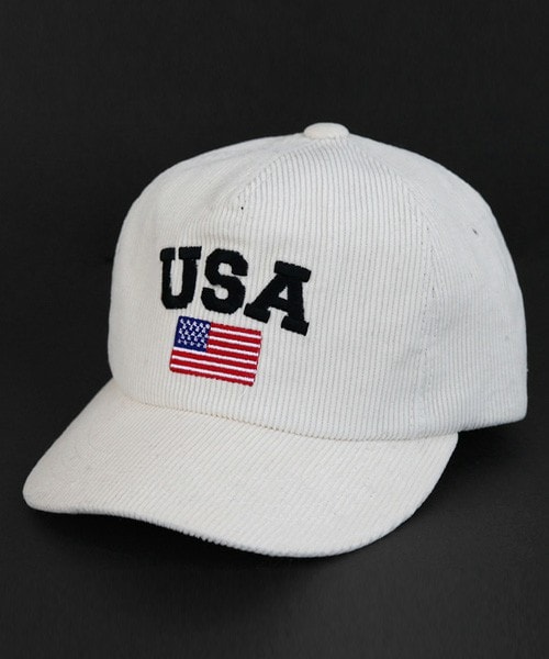 DHOLIC（ディーホリック）の「USA刺繍コーデュロイキャップ（キャップ・レディース・レッド/ネイビー/ダークベージュ/マスタード/アイボリー/ブラック・ONE）」の2枚目の写真
