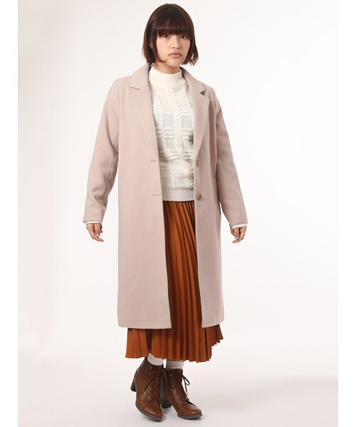 w closet（ダブルクローゼット）の「フェイクウールチェスターコート（ジャケット/アウター・レディース・ピンクベージュ/キャメル/グレー/ブラック・FREE）」の5枚目の写真