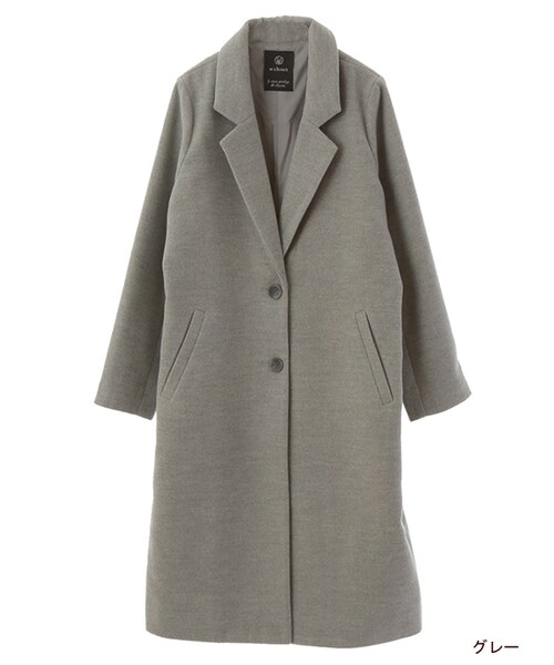 w closet（ダブルクローゼット）の「フェイクウールチェスターコート（ジャケット/アウター・レディース・ピンクベージュ/キャメル/グレー/ブラック・FREE）」の2枚目の写真