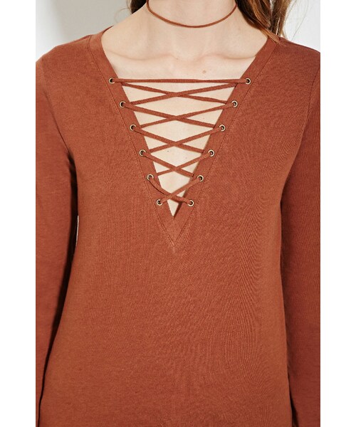 FOREVER 21（フォーエバー トゥエンティーワン）の「レースアップネックトップ（トップス・レディース・BLACK/AMBER・X-Small/Small/Medium/Large）」の10枚目の写真