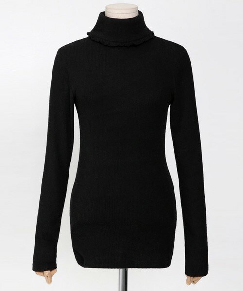 DHOLIC（ディーホリック）の「フリルヘムタートルネックリブTシャツ（Tシャツ/カットソー・レディース・ホワイトアイボリー/ブラック/ダークグレー・FREE）」の2枚目の写真