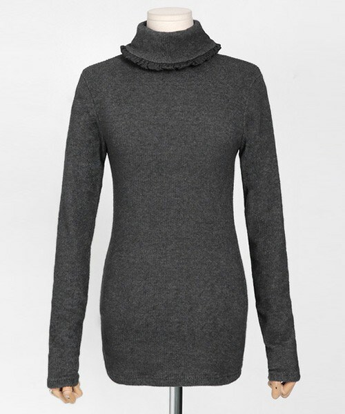 DHOLIC（ディーホリック）の「フリルヘムタートルネックリブTシャツ（Tシャツ/カットソー・レディース・ホワイトアイボリー/ブラック/ダークグレー・FREE）」の3枚目の写真