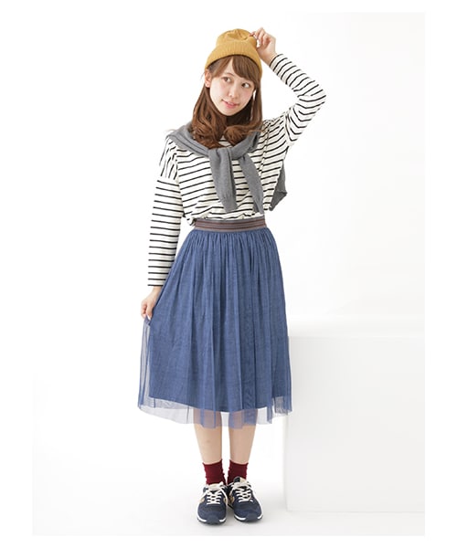 earth music&ecology（アースミュージックアンドエコロジー）の「【Special Price】＜もっと大きなサイズ＞ボーダードロップスリーブカットプルオーバー（トップス・アイボリー/レッド/キャメル/グリーン・13/17）」の11枚目の写真