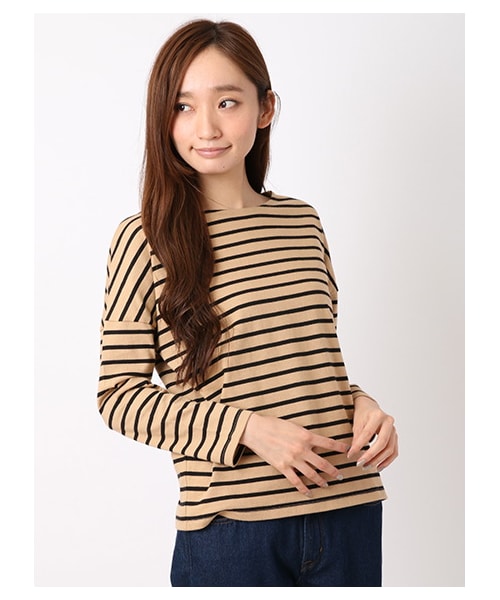 earth music&ecology（アースミュージックアンドエコロジー）の「【Special Price】＜もっと大きなサイズ＞ボーダードロップスリーブカットプルオーバー（トップス・アイボリー/レッド/キャメル/グリーン・13/17）」の2枚目の写真