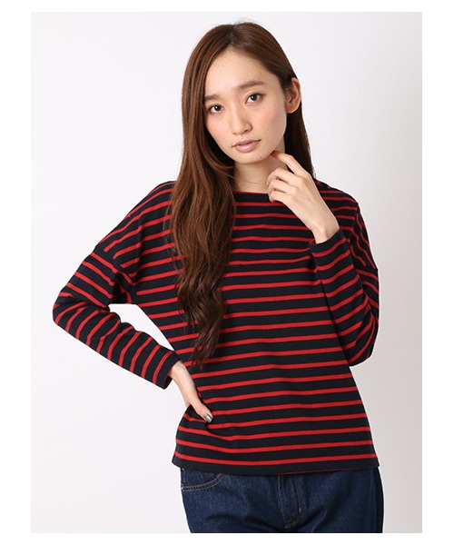 earth music&ecology（アースミュージックアンドエコロジー）の「【Special Price】＜もっと大きなサイズ＞ボーダードロップスリーブカットプルオーバー（トップス・アイボリー/レッド/キャメル/グリーン・13/17）」の4枚目の写真