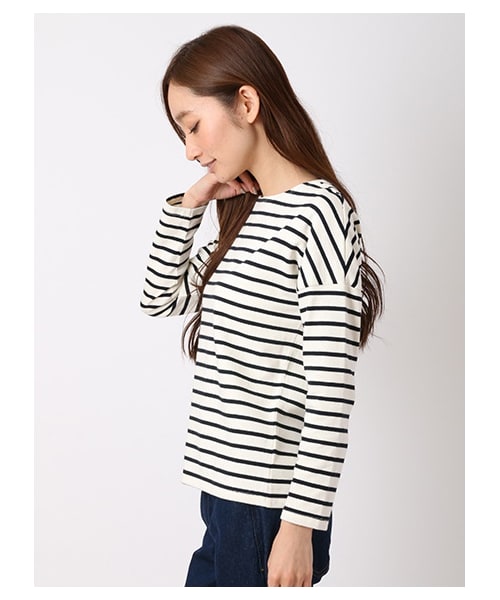 earth music&ecology（アースミュージックアンドエコロジー）の「【Special Price】＜もっと大きなサイズ＞ボーダードロップスリーブカットプルオーバー（トップス・アイボリー/レッド/キャメル/グリーン・13/17）」の6枚目の写真