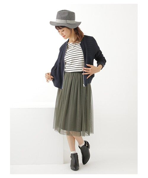 earth music&ecology（アースミュージックアンドエコロジー）の「【Special Price】＜もっと大きなサイズ＞ボーダードロップスリーブカットプルオーバー（トップス・アイボリー/レッド/キャメル/グリーン・13/17）」の12枚目の写真