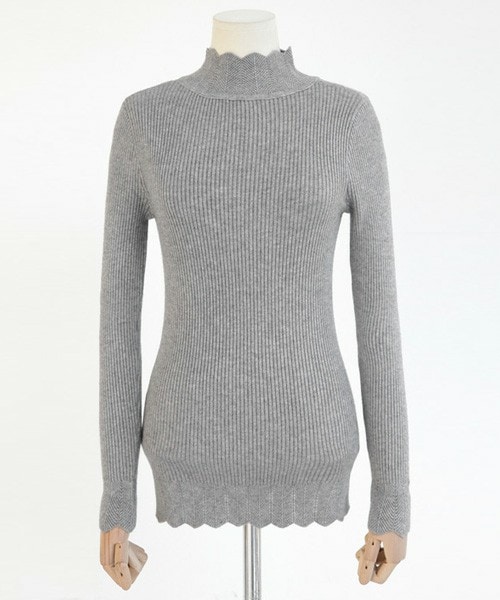 DHOLIC（ディーホリック）の「スカラップヘムスリムリブニットプルオーバー（ニット/セーター・レディース・アイボリー/グレー/ブラック・FREE）」の3枚目の写真