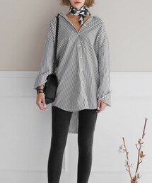 DHOLIC | アンバランスヘムストライプロングシャツ(シャツ/ブラウス)