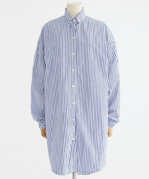 DHOLIC（ディーホリック）の「アンバランスヘムストライプロングシャツ（シャツ/ブラウス・レディース・ブラックグレー/ライトピンク/スカイブルー/ブルー/ライトベージュ/レッド・FREE）」の4枚目の写真