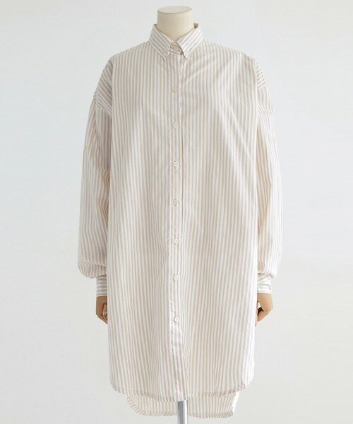 DHOLIC（ディーホリック）の「アンバランスヘムストライプロングシャツ（シャツ/ブラウス・レディース・ブラックグレー/ライトピンク/スカイブルー/ブルー/ライトベージュ/レッド・FREE）」の2枚目の写真