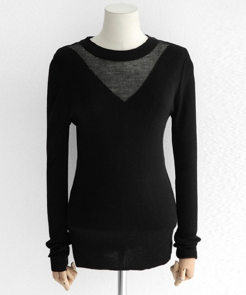 DHOLIC（ディーホリック）の「Vカットアウトシースルーニットプルオーバー（ニット/セーター・レディース・グレー/ブラック/ベージュ/ホワイトアイボリー・FREE）」の3枚目の写真