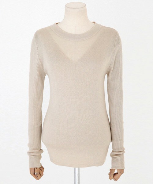 DHOLIC（ディーホリック）の「Vカットアウトシースルーニットプルオーバー（ニット/セーター・レディース・グレー/ブラック/ベージュ/ホワイトアイボリー・FREE）」の4枚目の写真