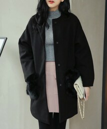 DHOLIC | ラグランスリーブファーポケットコート(ノーカラージャケット)