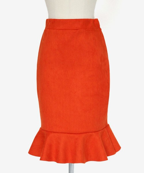 DHOLIC(ディーホリック)の「フリルヘムスエード調タイトスカート(スカート・レディース・ベージュ/オレンジ/ピンク/ネイビー・FREE)」の4枚目の写真