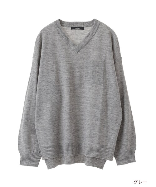 w closet（ダブルクローゼット）の「ポケ付きVネックニット（トップス・レディース・キャメル/カーキ/グレー/ブラック・FREE）」の2枚目の写真