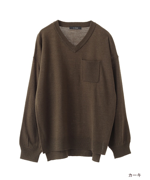 w closet（ダブルクローゼット）の「ポケ付きVネックニット（トップス・レディース・キャメル/カーキ/グレー/ブラック・FREE）」の4枚目の写真
