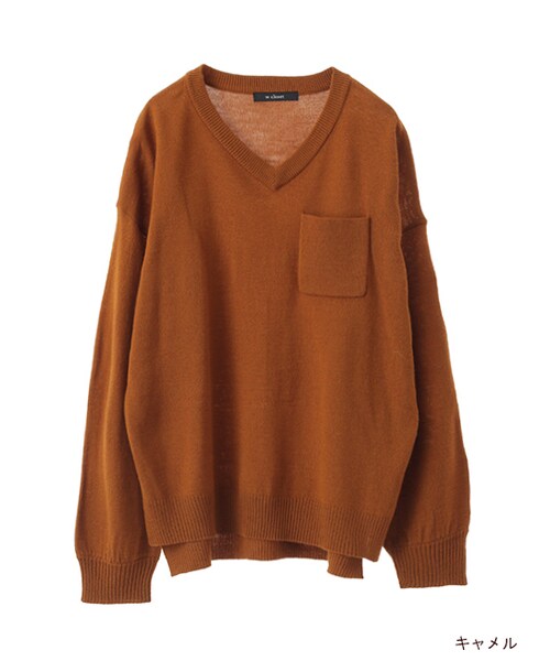 w closet（ダブルクローゼット）の「ポケ付きVネックニット（トップス・レディース・キャメル/カーキ/グレー/ブラック・FREE）」の3枚目の写真