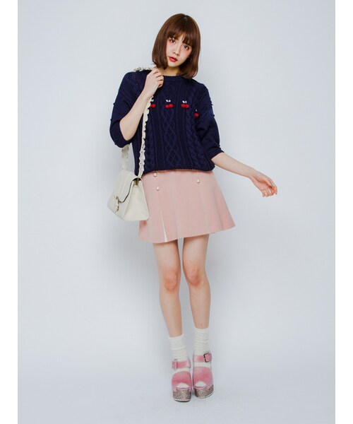 merry jenny（メリージェニー）の「ハイショクプリーツスカート（スカート・レディース・オフホワイト/ピンク/ネイビー・F）」の5枚目の写真