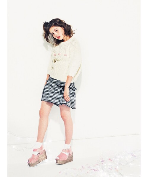 merry jenny（メリージェニー）の「ギンガム×リボンショートパンツ（パンツ・レディース・グレー/ブラック/ネイビー・F）」の4枚目の写真
