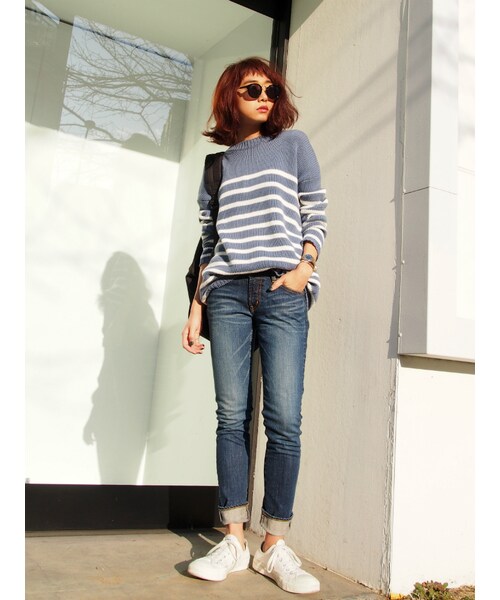 Ungrid（アングリッド）の「コットンボーダールーズニット（トップス・レディース・オフホワイト/ブルー・F）」の4枚目の写真