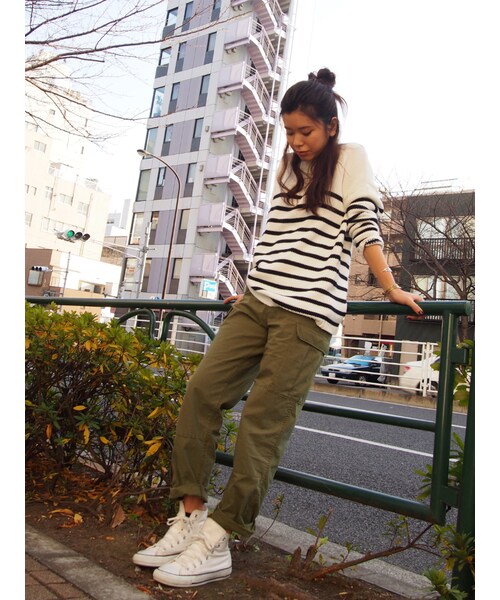 Ungrid（アングリッド）の「コットンボーダールーズニット（トップス・レディース・オフホワイト/ブルー・F）」の5枚目の写真