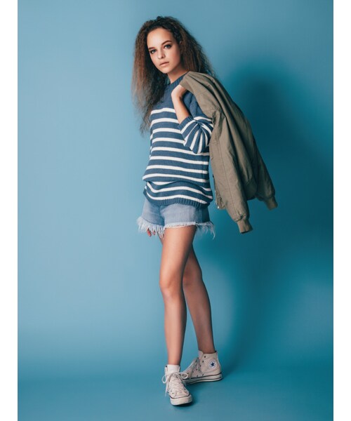 Ungrid（アングリッド）の「コットンボーダールーズニット（トップス・レディース・オフホワイト/ブルー・F）」の3枚目の写真