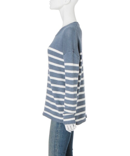 Ungrid（アングリッド）の「コットンボーダールーズニット（トップス・レディース・オフホワイト/ブルー・F）」の7枚目の写真