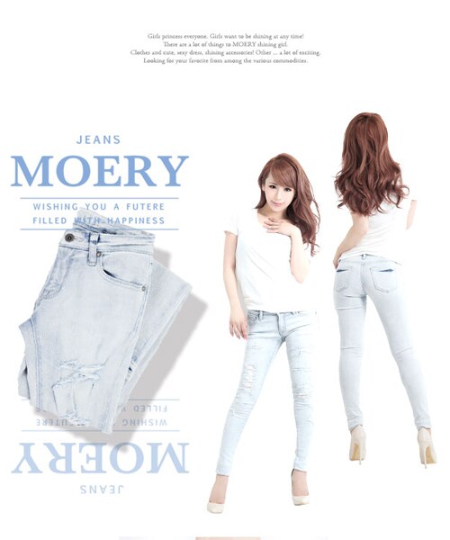 MOERY(モエリー)の「クラッシュスキニージーンズ(デニムパンツ・レディース・ブラック/アイスブルー/インディゴ・XS/S/M/L)」の8枚目の写真