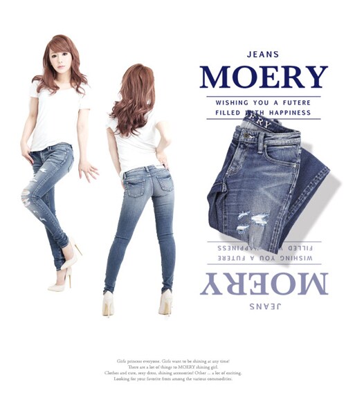 MOERY(モエリー)の「クラッシュスキニージーンズ(デニムパンツ・レディース・ブラック/アイスブルー/インディゴ・XS/S/M/L)」の9枚目の写真