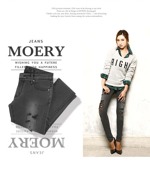 MOERY(モエリー)の「クラッシュスキニージーンズ(デニムパンツ・レディース・ブラック/アイスブルー/インディゴ・XS/S/M/L)」の5枚目の写真
