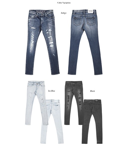 MOERY(モエリー)の「クラッシュスキニージーンズ(デニムパンツ・レディース・ブラック/アイスブルー/インディゴ・XS/S/M/L)」の11枚目の写真