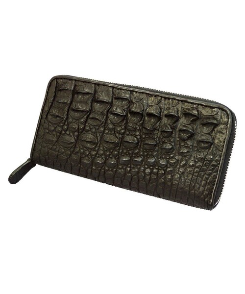 No Brand ノーブランド の クロコダイル カイマンワニ革 ラウンドファスナー レザーウォレット 長財布 ブラック 財布 Wear