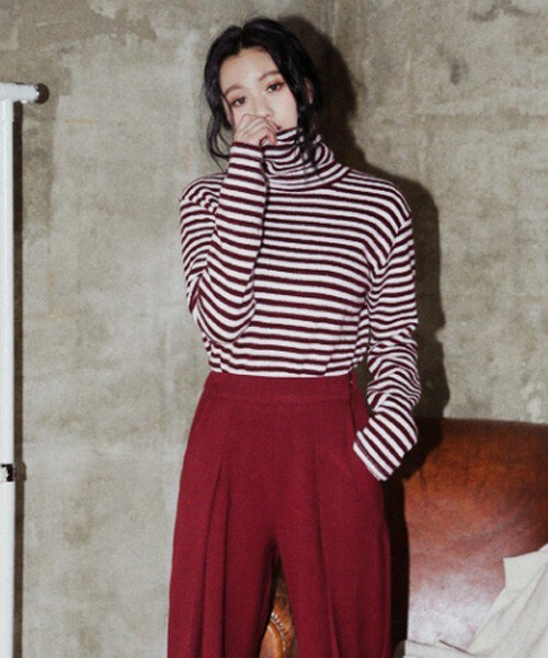 DHOLIC（ディーホリック）の「ボーダー柄タートルネックミディアム丈プルオーバー（Tシャツ/カットソー・レディース・ネイビー/グレー/ワイン・FREE）」の3枚目の写真