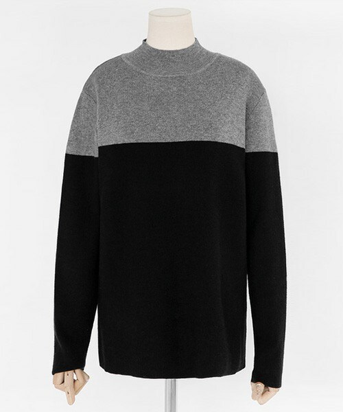 DHOLIC（ディーホリック）の「バイカラーモックネックニットプルオーバー（ニット/セーター・レディース・ブラック/ベージュ/グレー/ワイン・FRE/FREE）」の2枚目の写真