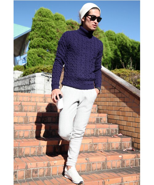 THE STRAND（ストランド）の「ケーブルタートルニット（ニット/セーター・メンズ・ネイビー/ホワイト/レッド・S/M/L）」の6枚目の写真