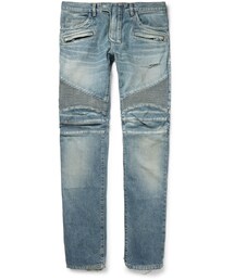 BALMAIN | Balmain Slim-Fit Distressed Denim Biker Jeans(デニムパンツ)