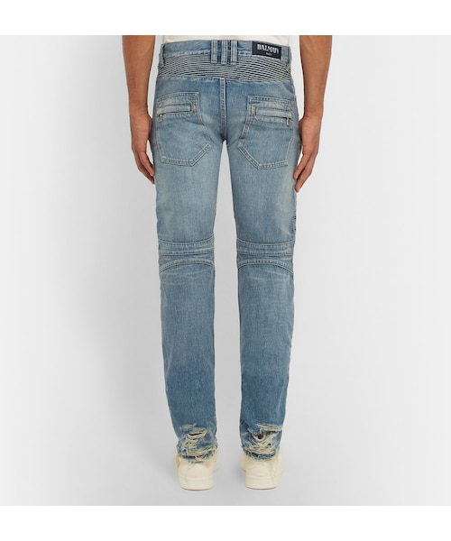 BALMAIN（バルマン）の「Balmain Slim-Fit Distressed Denim Biker Jeans（デニムパンツ・メンズ・Blue・30/31/32/33/34/35）」の5枚目の写真